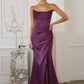 Amoris T820 Removable Strap Stretch Satin Floor Length Fitted Gown