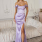 Amoris T820 Removable Strap Stretch Satin Floor Length Fitted Gown