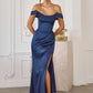 Amoris T820 Removable Strap Stretch Satin Floor Length Fitted Gown