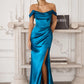 Amoris T820 Removable Strap Stretch Satin Floor Length Fitted Gown