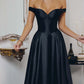 Amoris T821 Off Shoulder Sweetheart Neck Satin A-Line Dress