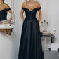 Amoris T821 Off Shoulder Sweetheart Neck Satin A-Line Dress