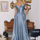 Amoris T821 Off Shoulder Sweetheart Neck Satin A-Line Dress