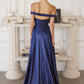 Amoris T821 Off Shoulder Sweetheart Neck Satin A-Line Dress