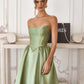 Amoris T822 Elegant Mikado Midi Timeless Strapless Gown