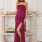 Amoris T825 Strapless Satin Bodice Pleated Chiffon Skirt Fitted Dress