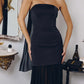 Amoris T825 Strapless Satin Bodice Pleated Chiffon Skirt Fitted Dress
