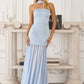 Amoris T825 Strapless Satin Bodice Pleated Chiffon Skirt Fitted Dress