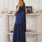 Amoris T825 Strapless Satin Bodice Pleated Chiffon Skirt Fitted Dress
