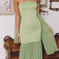 Amoris T825 Strapless Satin Bodice Pleated Chiffon Skirt Fitted Dress