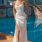 Amoris T826W Long Fitted Off White Satin Gown Draped Cowl Neckline