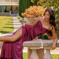 Amoris T826 Long Fitted Satin Gown Draped Cowl Neckline