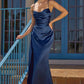 Amoris T826 Long Fitted Satin Gown Draped Cowl Neckline