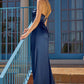 Amoris T826 Long Fitted Satin Gown Draped Cowl Neckline