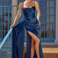 Amoris T826 Long Fitted Satin Gown Draped Cowl Neckline