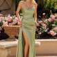 Amoris T826 Long Fitted Satin Gown Draped Cowl Neckline