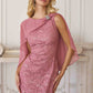 Amoris T906 Sequin Lace Gown Detachable Sheer Cape Overlay