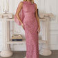 Amoris T906 Sequin Lace Gown Detachable Sheer Cape Overlay