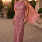 Amoris T906 Sequin Lace Gown Detachable Sheer Cape Overlay