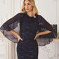 Amoris T906 Sequin Lace Gown Detachable Sheer Cape Overlay