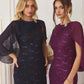Amoris T906 Sequin Lace Gown Detachable Sheer Cape Overlay