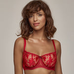 Sexy Sheer Lace Balconette Bra Tango Red-0