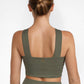 Trophy Yoga criss cross tennis crop top made in USA, white athletic shirt front view