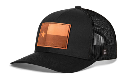 Texas Flag Trucker Hat  |  Leather TX Snapback