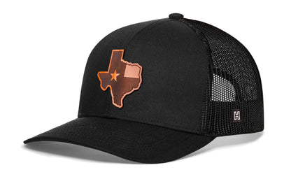 Texas Flag Trucker Hat  |  Leather State Outline TX Snapback