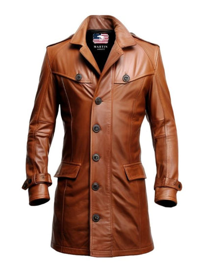 Tan Brown Leather Coat for Men