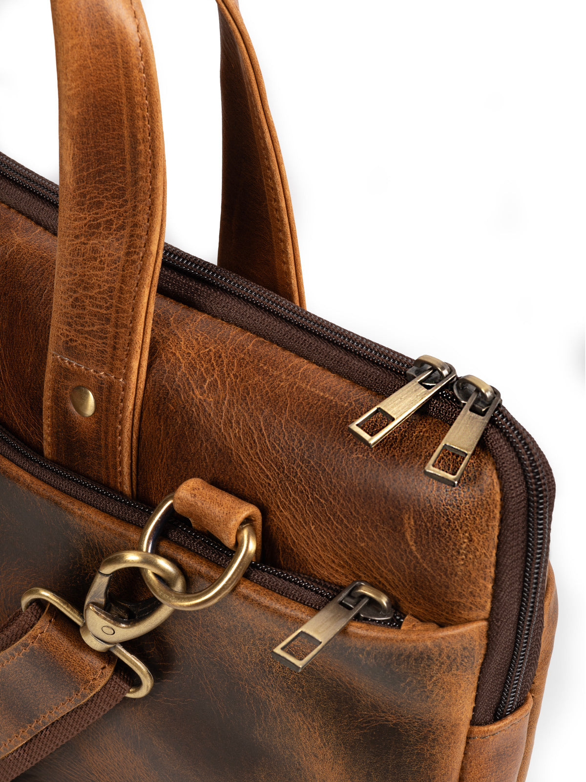 Tan Classy Leather Bags Harbor laptop briefcase with structured design and top handles