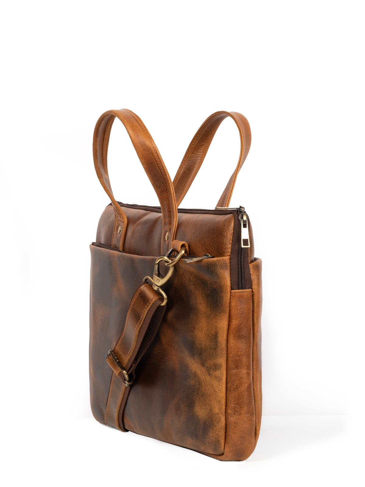 Tan Classy Leather Bags Harbor laptop briefcase with structured design and comfortable carrying handles