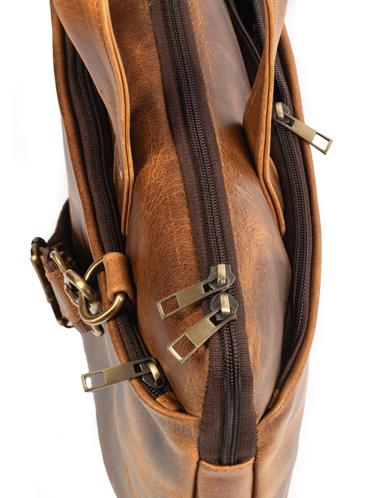 Tan Classy Leather Bags Harbor laptop briefcase with structured design and top handles