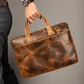 Tan Classy Leather Bags Harbor laptop briefcase with structured design and top handles