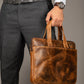 Tan Classy Leather Bags Harbor laptop briefcase with structured design and top handles