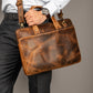 Tan Classy Leather Bags Harbor laptop briefcase with structured compartments and shoulder strap
