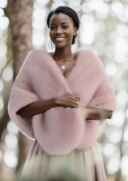Pink Bridal Fur Shawl with Fleece Lining (Butterfly 07)