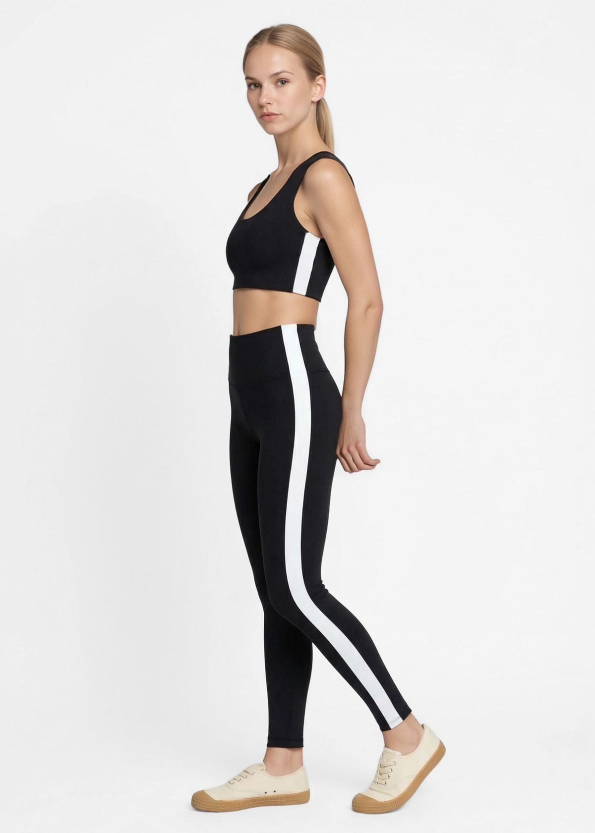 Trophy Yoga side split crop top in four-way stretch fabric, made in USA