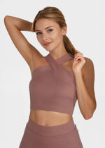 Trophy Yoga criss cross tennis crop top, made in USA, shown from the front
