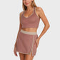 Trophy Yoga built-in shorts golf skirt, Made in USA, shown in black with attached inner shorts