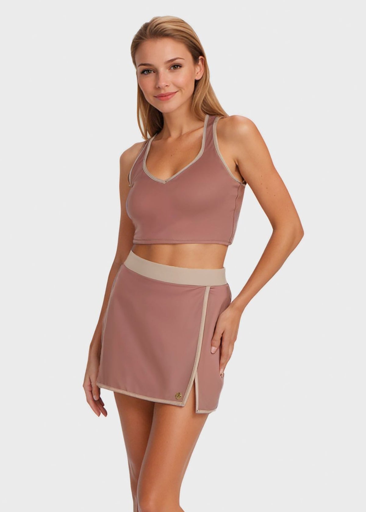 Trophy Yoga built-in shorts golf skirt, Made in USA, shown in black with attached inner shorts