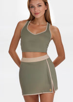 Trophy Yoga built-in shorts golf skirt, Made in USA, shown from the front
