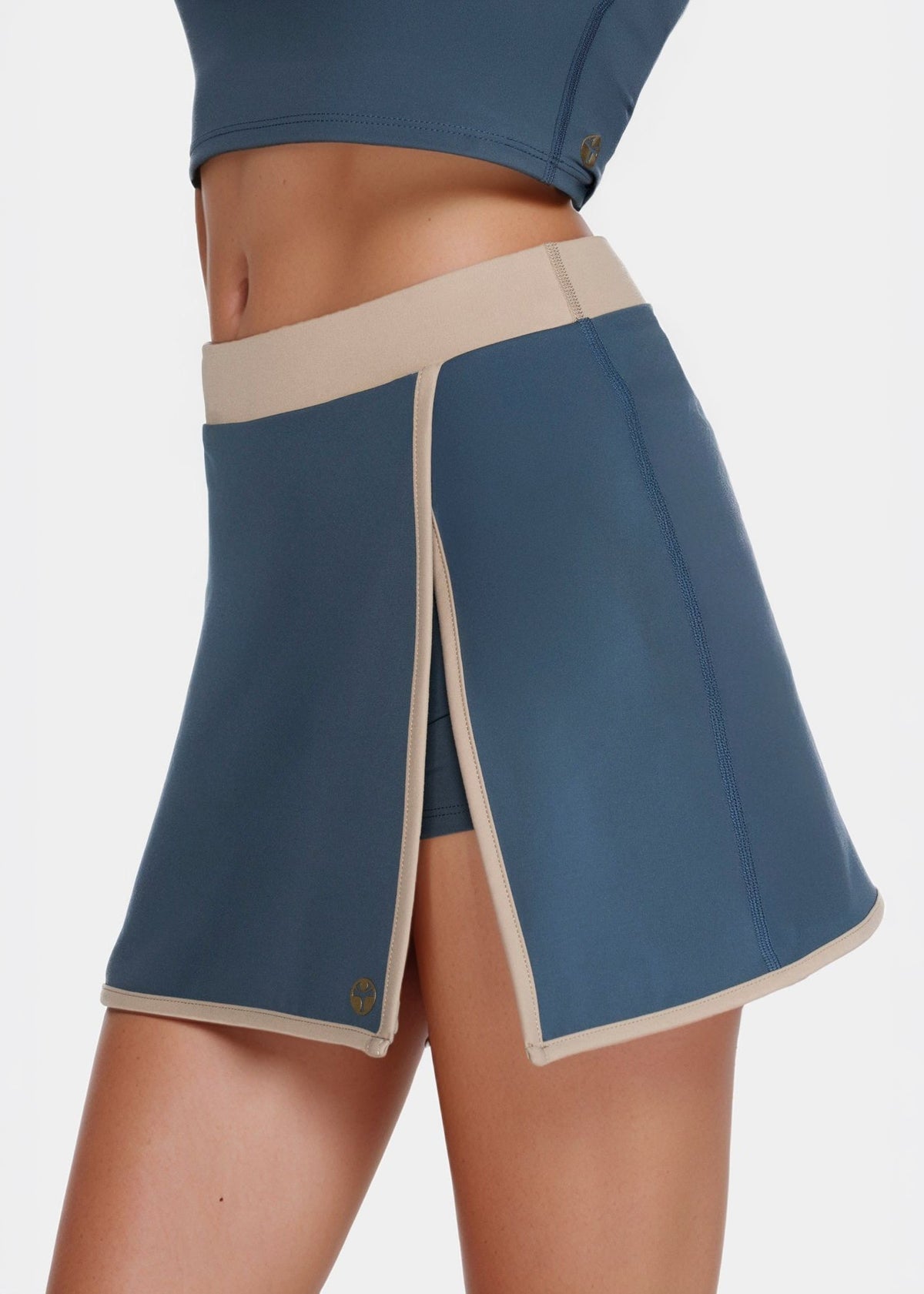 Trophy Yoga built-in shorts golf skirt, Made in USA, shown in athletic apparel view