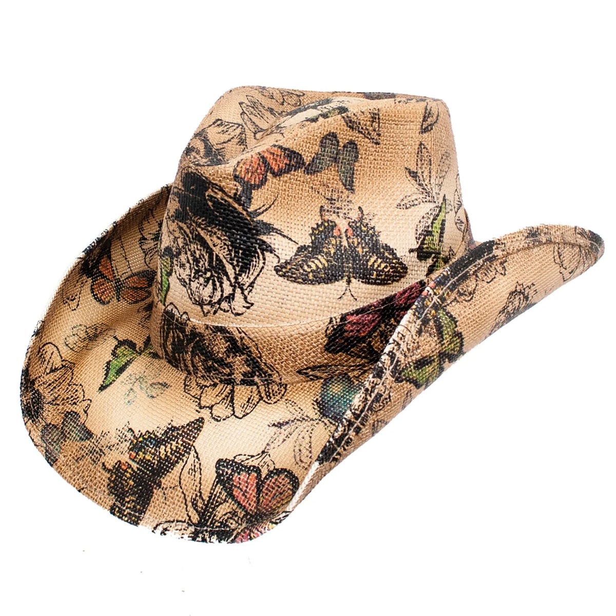 Peter Grimm Trace straw printed cowboy hat in natural woven straw with a classic western crown and brim