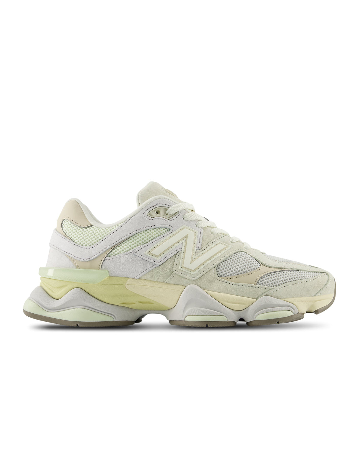 New Balance men's 9060 lifestyle shoes in white and yellow with stylish design and sporty look.