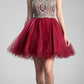 Ladivine UJ0119 Short Appliqued Bodice Halter Tulle Skirt Dress