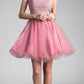 Ladivine UJ0119 Short Appliqued Bodice Halter Tulle Skirt Dress