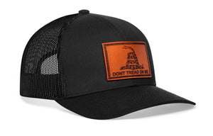 Dont Tread On Me Trucker Hat  |  Leather Gadsden Flag Snapback