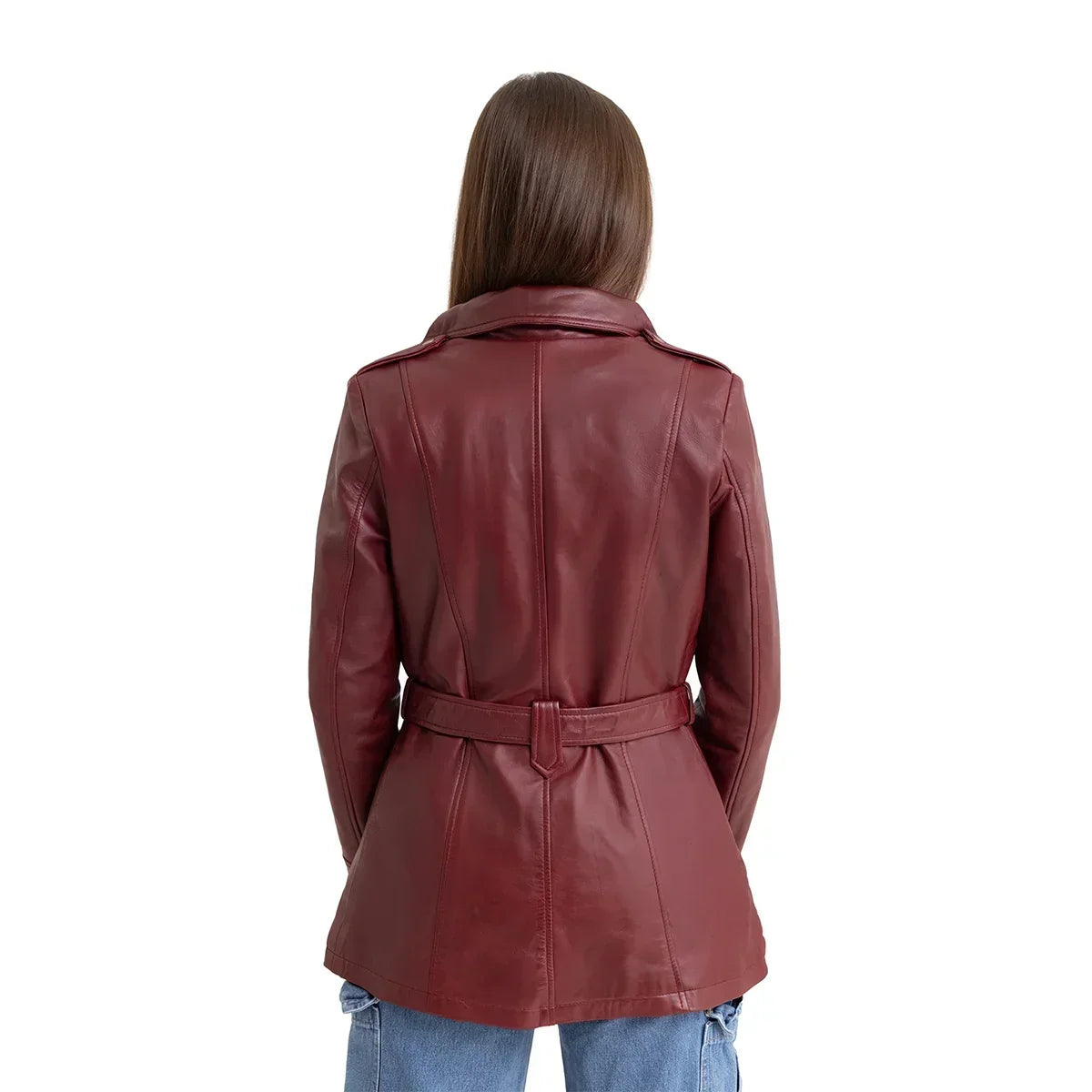 Whet Blu NYC Juliette women's oxblood asymmetrical leather trench coat jacket front view