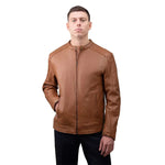 Whet Blu NYC Lucas men's whiskey lambskin leather moto jacket close-up